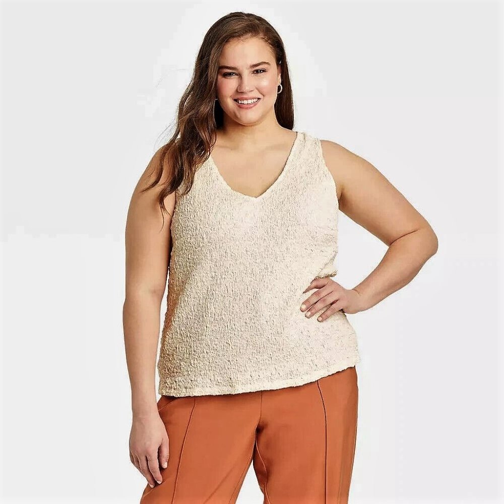 A New Day | Textured Tank Top | Cream | Womens XXL